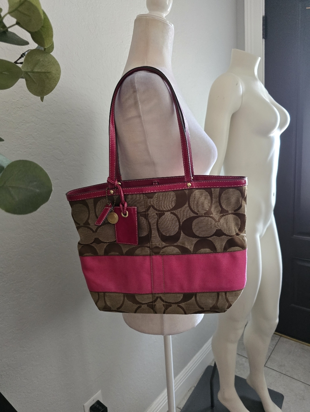 Coach Vintage Monogram Signature Stripe Tote Bag Y2K Women's Pink And Brown - Picture 10 of 10